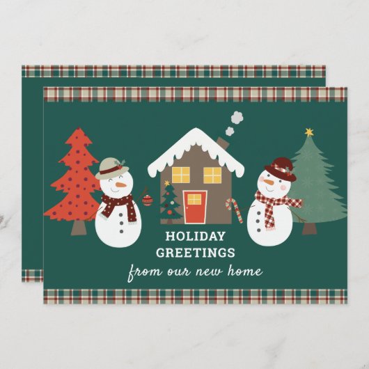 Faire-part Noël Plaid Snowmen Vacances Nouvelle Maison Déména (Devant / Derrière)