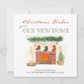 Faire-part Noël Voeux Nouvelle Maison Cheminée Vacances Démén (Devant)