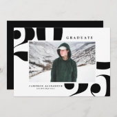 Faire-part Noir 2025 Téméraire Typographie Diplôme Photo (Devant / Derrière)