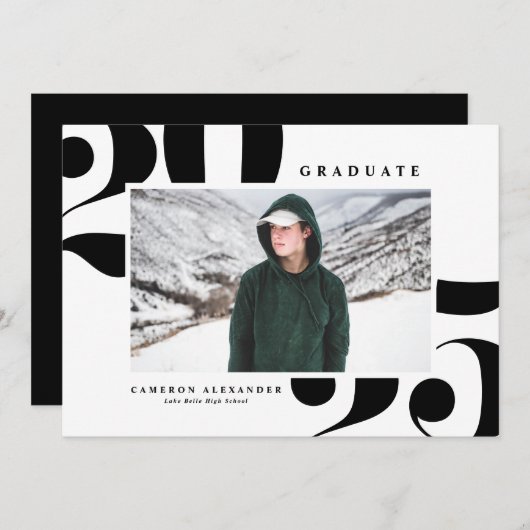 Faire-part Noir 2025 Téméraire Typographie Diplôme Photo (Devant / Derrière)