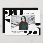 Faire-part Noir 2025 Téméraire Typographie Diplôme Photo (Devant / Derrière)