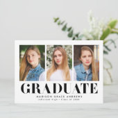 Faire-part Noir 3 photo simple en gras Graduation (Debout devant)