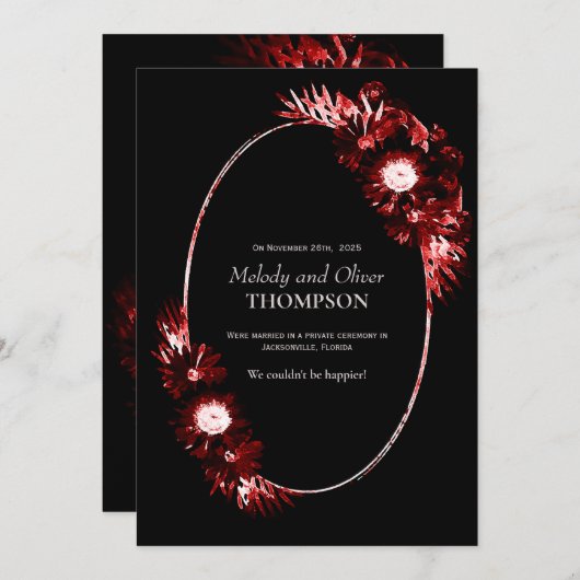 Faire-part Noir avec Mariage rouge Bourgogne (Devant / Derrière)