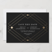 Faire-part Noir & Blanc | Lignes Gold Déco Enregistrer La Dat (Devant)