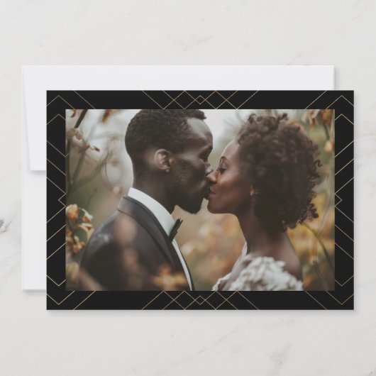 Faire-part Noir & Blanc | Lignes Gold Déco Enregistrer La Dat (Dos)
