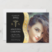 Faire-part Noir |Diplômé en or Vague Caduceus RN Infirmière G (Devant)