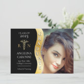 Faire-part Noir |Diplômé en or Vague Caduceus RN Infirmière G (Debout devant)