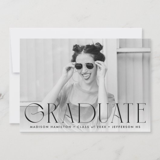 Faire-part Noir | Diplôme Photo Simple Moderne (Devant)