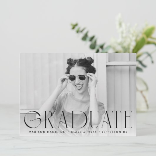 Faire-part Noir | Diplôme Photo Simple Moderne (Debout devant)