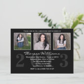 Faire-part noir d'obtention du diplôme (Debout devant)