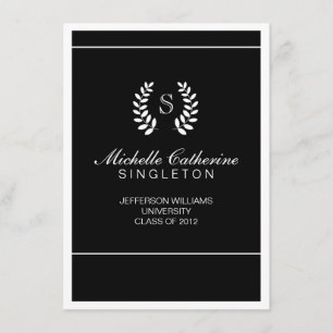 Faire-part noir et blanc d'université d'obtention