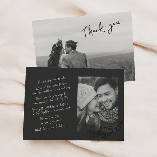 Faire-part Noir et blanc manuscrit deux Mercis photo