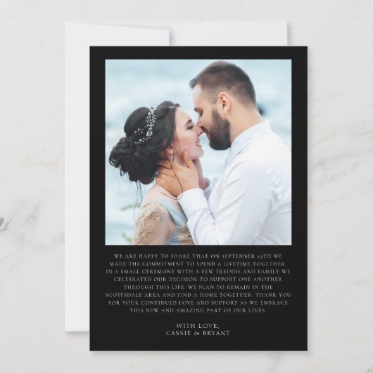 Faire-part Noir et blanc Marié Élégant Mariage Photo (Dos)