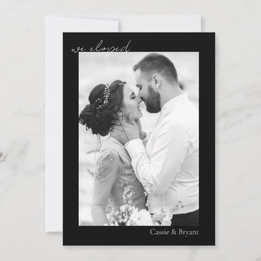 Faire-part Noir et blanc Nous avons Elopé Élégant Mariage mod (Devant)