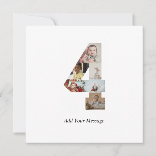 Faire-part Noir et blanc Numéro 4 Photo Collage (Devant)