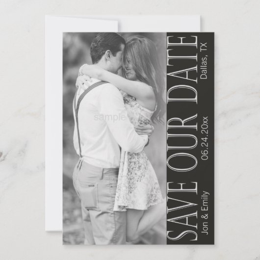 Faire-part Noir et blanc vertical Enregistrer la date 5 x 7 (Devant)