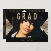 Faire-part Noir et Jaune Moderne Géométrique Huile Announ (Devant / Derrière)