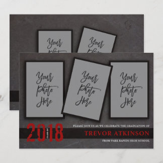 Faire-part noir et rouge d'obtention du diplôme de