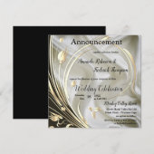 Faire-part Noir & Ivoire sur Soie Champagne de Mariage (Devant / Derrière)