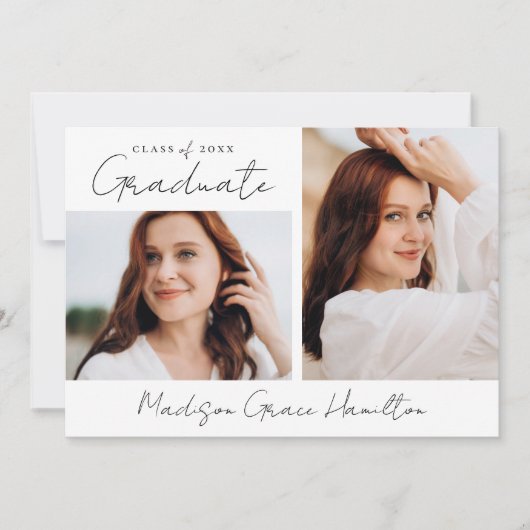 Faire-part Noir manuscrit moderne Script 3 Photo Graduation (Devant)