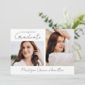 Faire-part Noir manuscrit moderne Script 3 Photo Graduation (Debout devant)