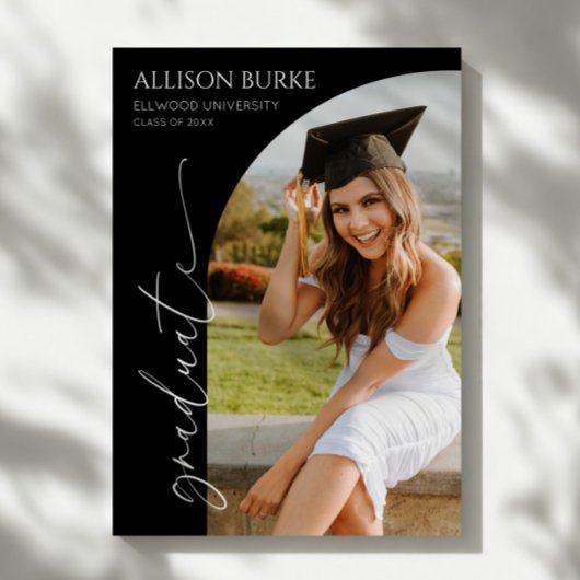 Faire-part Noir minimaliste photo Arch Graduation