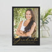 Faire-part Noir moderne Script 5 Photo Graduation (Debout devant)