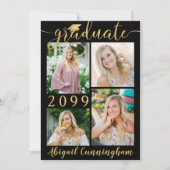 Faire-part Noir moderne Script 5 Photo Gradué (Devant)