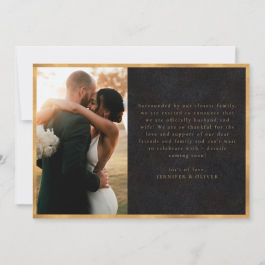 Faire-part Noir Or C'est officiel Photo de mariage Fugue amou (Dos)