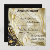 Faire-part Noir & Or sur Soie Champagne Mariage (Devant / Derrière)