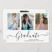 Faire-part Noir Script Diplômé 4 Photo Collage Graduation (Devant / Derrière)