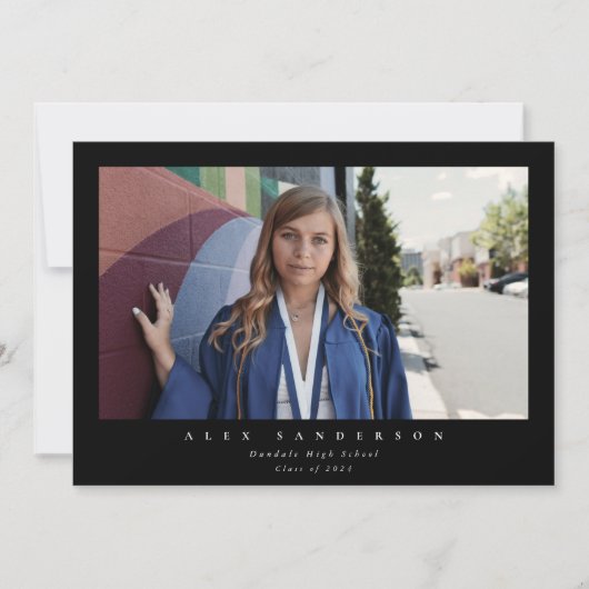 Faire-part Noir Simple Moderne Photo Graduation (Devant)