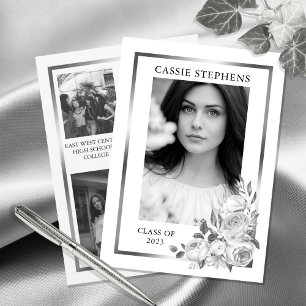 Faire-part Noir White 4 Photo Collage Gold Frame Graduation
