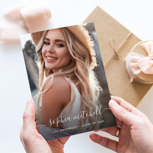 Faire-part Nom dans le script Blush Pink Photo Graduation