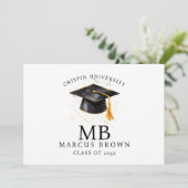 Faire-part Nom de diplôme élégant Monogramme Or (Debout devant)