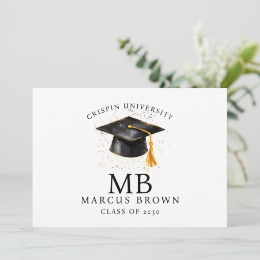 Faire-part Nom de diplôme élégant Monogramme Or (Debout devant)