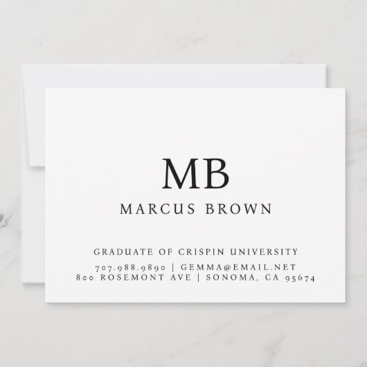 Faire-part Nom de diplôme élégant Monogramme Or (Dos)