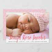 Faire-part Nom de la fille nouveau-née Pink Script superposit (Devant / Derrière)