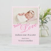 Faire-part Nom de la photo rose Date de naissance (Debout devant)