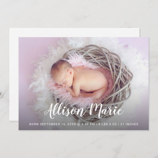 Faire-part Nom de script Elegant Photo Baby Modern Simple (Devant / Derrière)