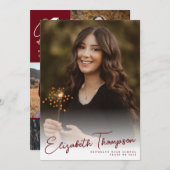 Faire-part Nom de script moderne Classe Red 6 Photo Graduatio (Devant / Derrière)