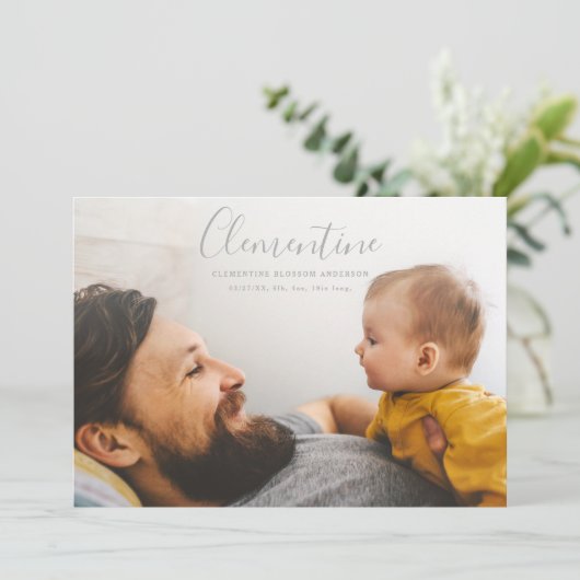 Faire-part Nom de script moderne photo poka point naissance (Debout devant)