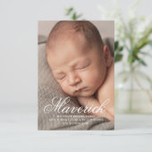 Faire-part Nom de script trois photo moderne naissance (Debout devant)