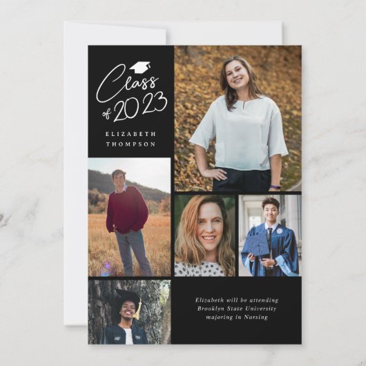Faire-part Nom du script moderne Classe 6 Photo Black Graduat (Dos)