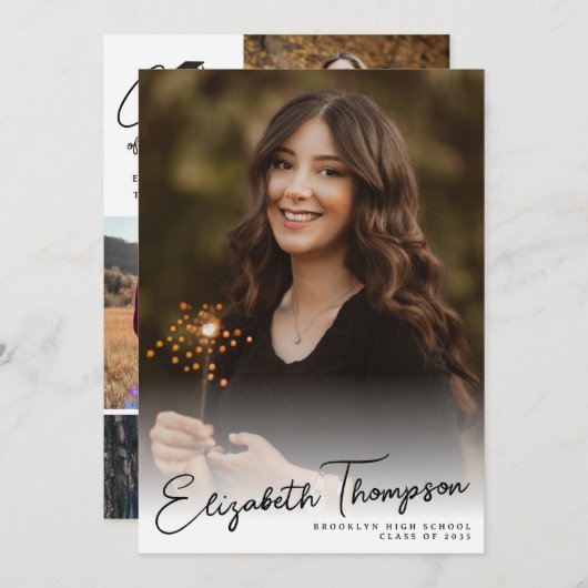 Faire-part Nom du script moderne Classe Année 6 Diplôme photo (Devant / Derrière)