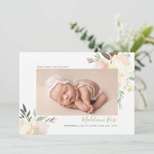 Faire-part Nom du script Naissance florale (Debout devant)