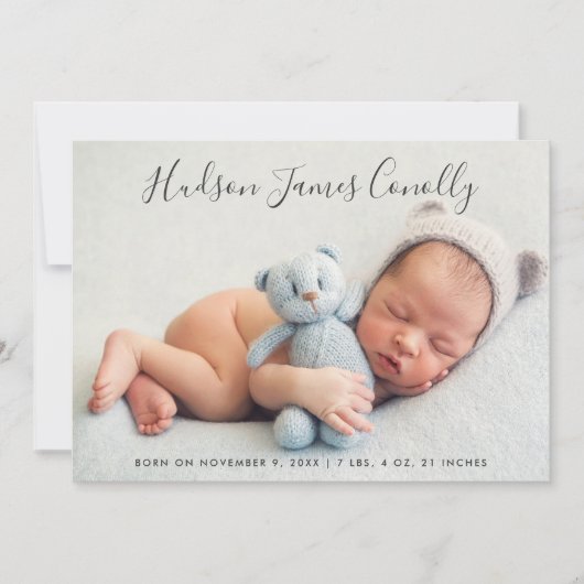 Faire-part Nom du standard Script moderne bébé garçon photo n (Devant)