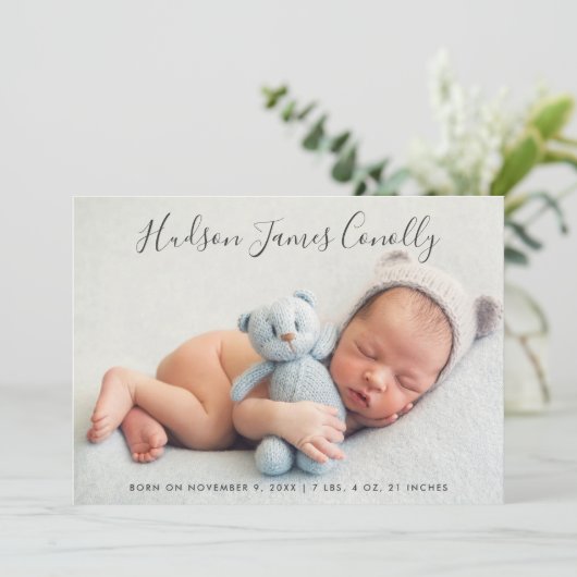 Faire-part Nom du standard Script moderne bébé garçon photo n (Debout devant)