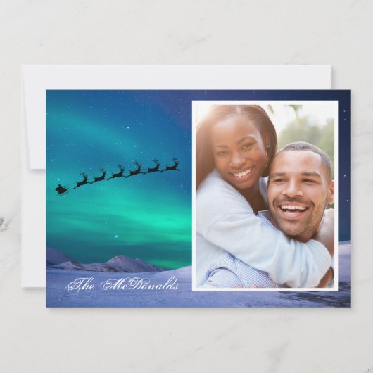 Faire-part Northern Lights with Santa and Sleigh your photo (Devant)