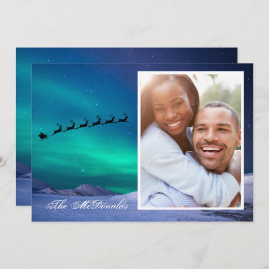 Faire-part Northern Lights with Santa and Sleigh your photo (Devant / Derrière)